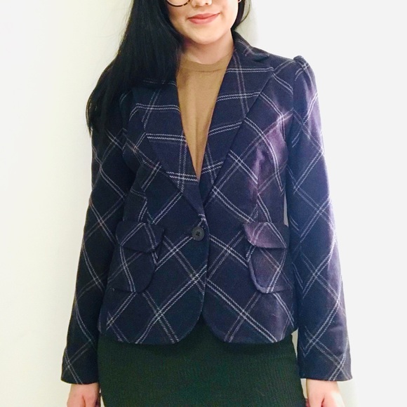 NEW Banana Republic Vintage Plaid Wool Blend Blazer in Purple - Picture 4 of 4